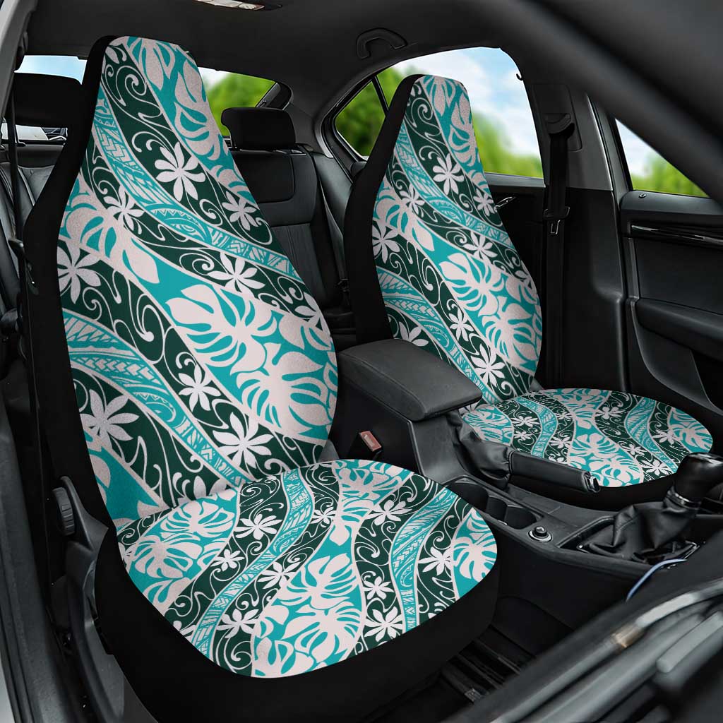 Cyan Tahiti Tiare Monstera Car Seat Cover Polynesian Pattern Curve Style LT01 One Size Cyan - Polynesian Pride