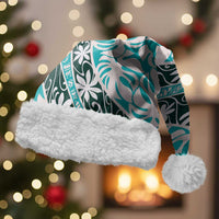Cyan Tahiti Tiare Monstera Christmas Santa Hat Polynesian Pattern Curve Style LT01 With Fur Cyan - Polynesian Pride