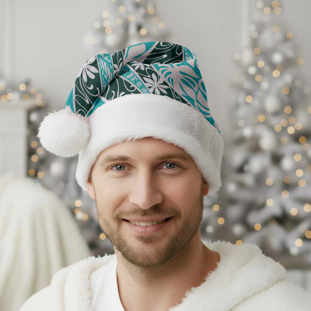 Cyan Tahiti Tiare Monstera Christmas Santa Hat Polynesian Pattern Curve Style LT01 - Polynesian Pride