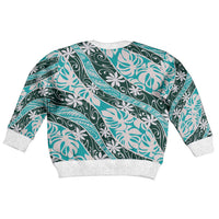 Cyan Tahiti Tiare Monstera Kid Ugly Christmas Sweater Polynesian Pattern Curve Style LT01 - Polynesian Pride