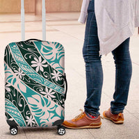 Cyan Tahiti Tiare Monstera Luggage Cover Polynesian Pattern Curve Style LT01 Cyan - Polynesian Pride