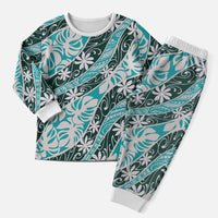 Cyan Tahiti Tiare Monstera Christmas Pajama Set Polynesian Pattern Curve Style LT01 Men Cyan - Polynesian Pride