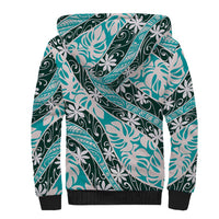 Cyan Tahiti Tiare Monstera Sherpa Hoodie Polynesian Pattern Curve Style LT01 - Polynesian Pride