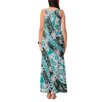 Cyan Tahiti Tiare Monstera Tank Maxi Dress Polynesian Pattern Curve Style LT01 - Polynesian Pride