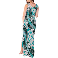 Cyan Tahiti Tiare Monstera Tank Maxi Dress Polynesian Pattern Curve Style LT01 - Polynesian Pride