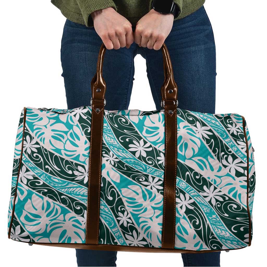 Cyan Tahiti Tiare Monstera Travel Bag Polynesian Pattern Curve Style LT01 Cyan - Polynesian Pride