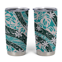 Cyan Tahiti Tiare Monstera Tumbler Cup Polynesian Pattern Curve Style LT01 Cyan - Polynesian Pride