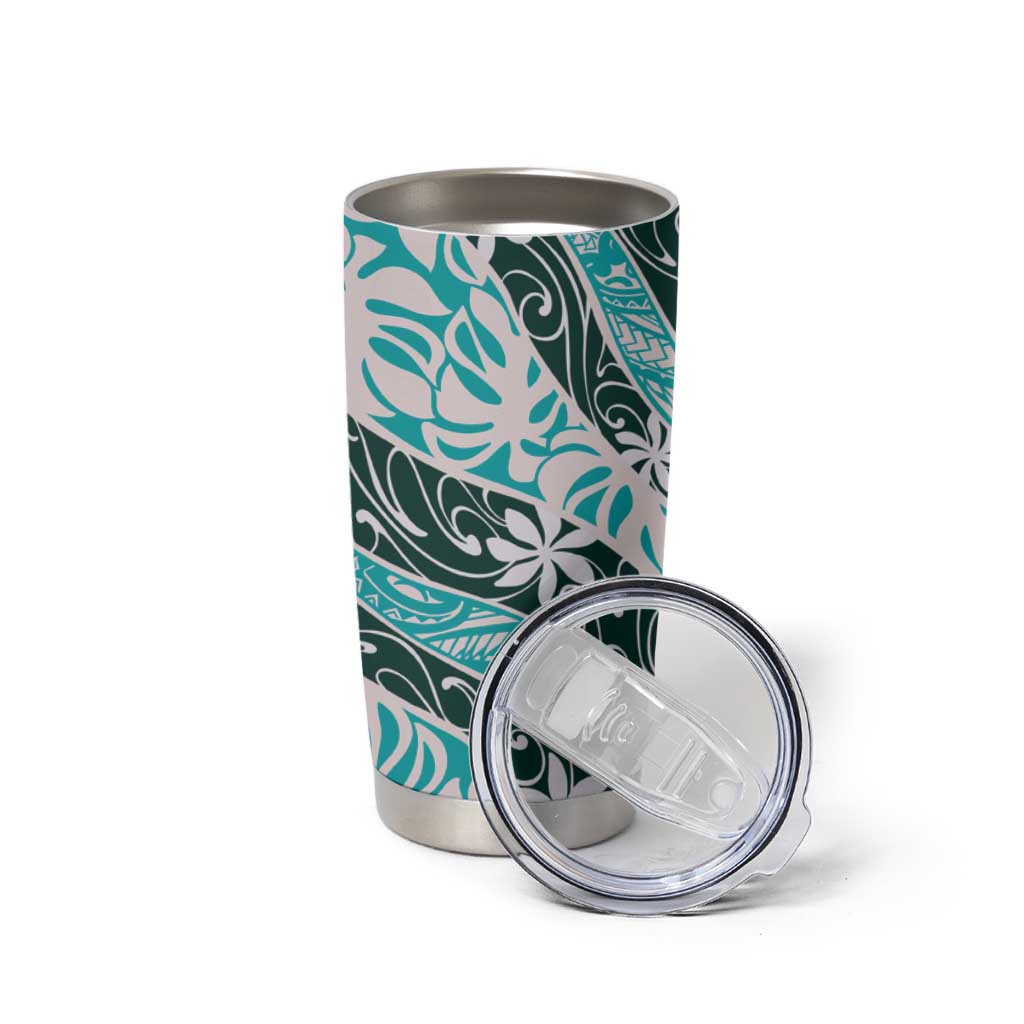 Cyan Tahiti Tiare Monstera Tumbler Cup Polynesian Pattern Curve Style LT01 - Polynesian Pride
