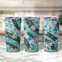 Cyan Tahiti Tiare Monstera Tumbler Cup Polynesian Pattern Curve Style LT01 - Polynesian Pride