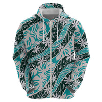 Cyan Tahiti Tiare Monstera Zip Hoodie Polynesian Pattern Curve Style LT01 - Polynesian Pride