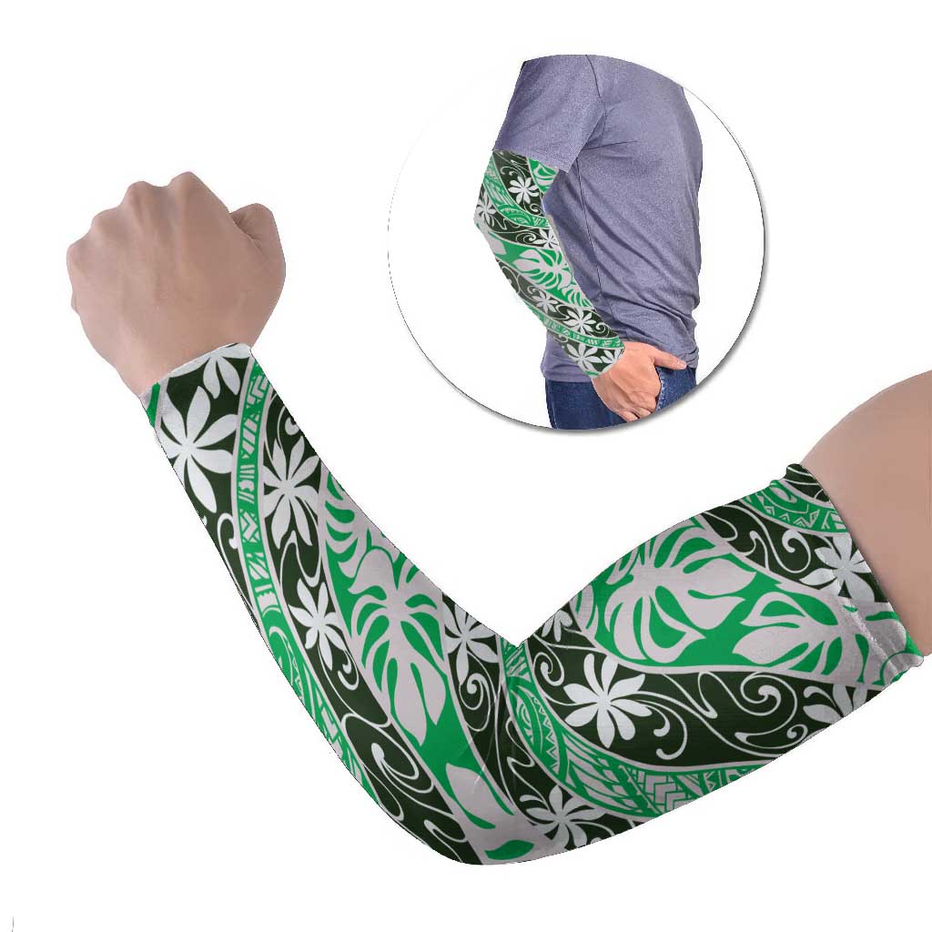 Matie Tahiti Tiare Monstera Arm Sleeves Polynesian Pattern Curve Style LT01 Set of 2 Green - Polynesian Pride