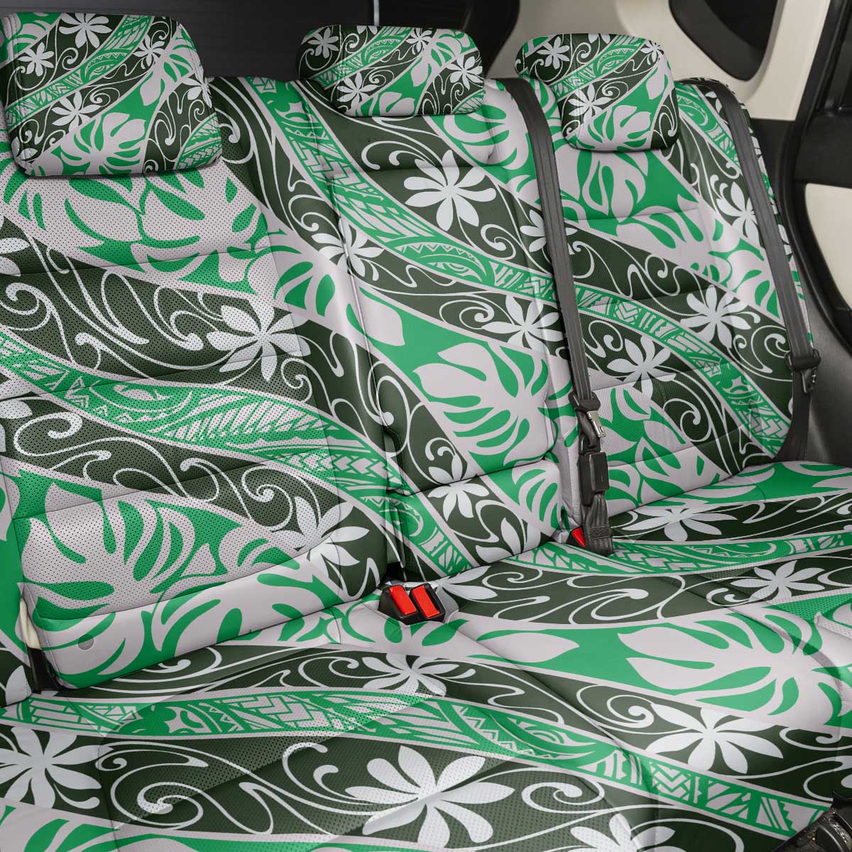 Matie Tahiti Tiare Monstera Back Car Seat Cover Polynesian Pattern Curve Style LT01 - Polynesian Pride