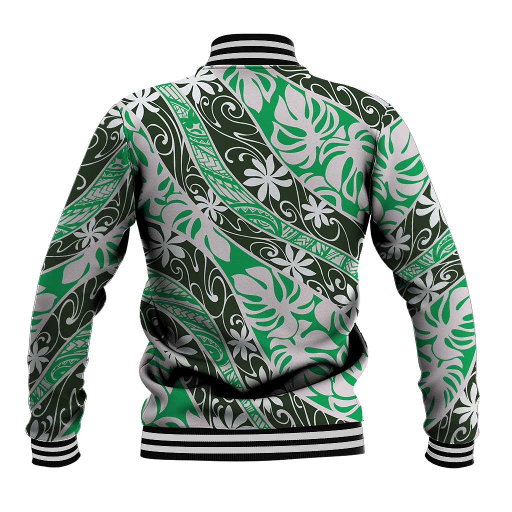 Matie Tahiti Tiare Monstera Baseball Jacket Polynesian Pattern Curve Style LT01 - Polynesian Pride