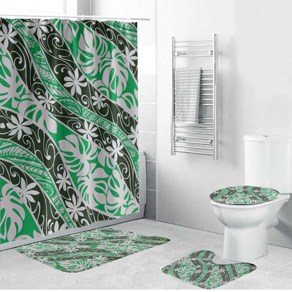 Matie Tahiti Tiare Monstera Bathroom Set Polynesian Pattern Curve Style LT01 Bathroom Set (4 pcs) Green - Polynesian Pride