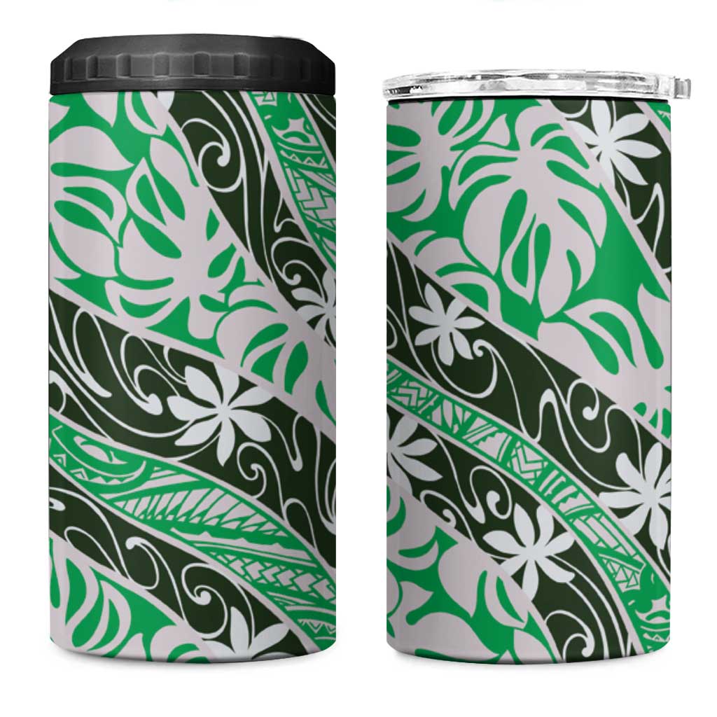 Matie Tahiti Tiare Monstera 4 in 1 Can Cooler Tumbler Polynesian Pattern Curve Style LT01 One Size: 16 oz Green - Polynesian Pride