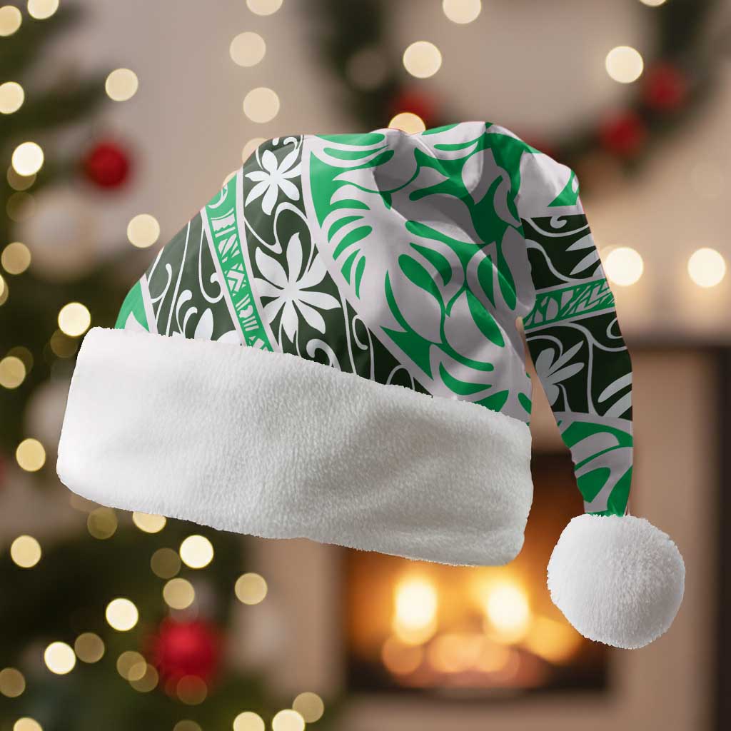 Matie Tahiti Tiare Monstera Christmas Santa Hat Polynesian Pattern Curve Style LT01 Without Fur Green - Polynesian Pride