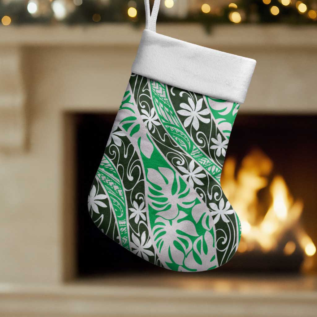 Matie Tahiti Tiare Monstera Christmas Stocking Polynesian Pattern Curve Style LT01 Set of 2 Green - Polynesian Pride