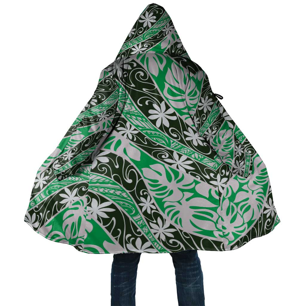 Matie Tahiti Tiare Monstera Cloak Polynesian Pattern Curve Style LT01 Unisex Green - Polynesian Pride