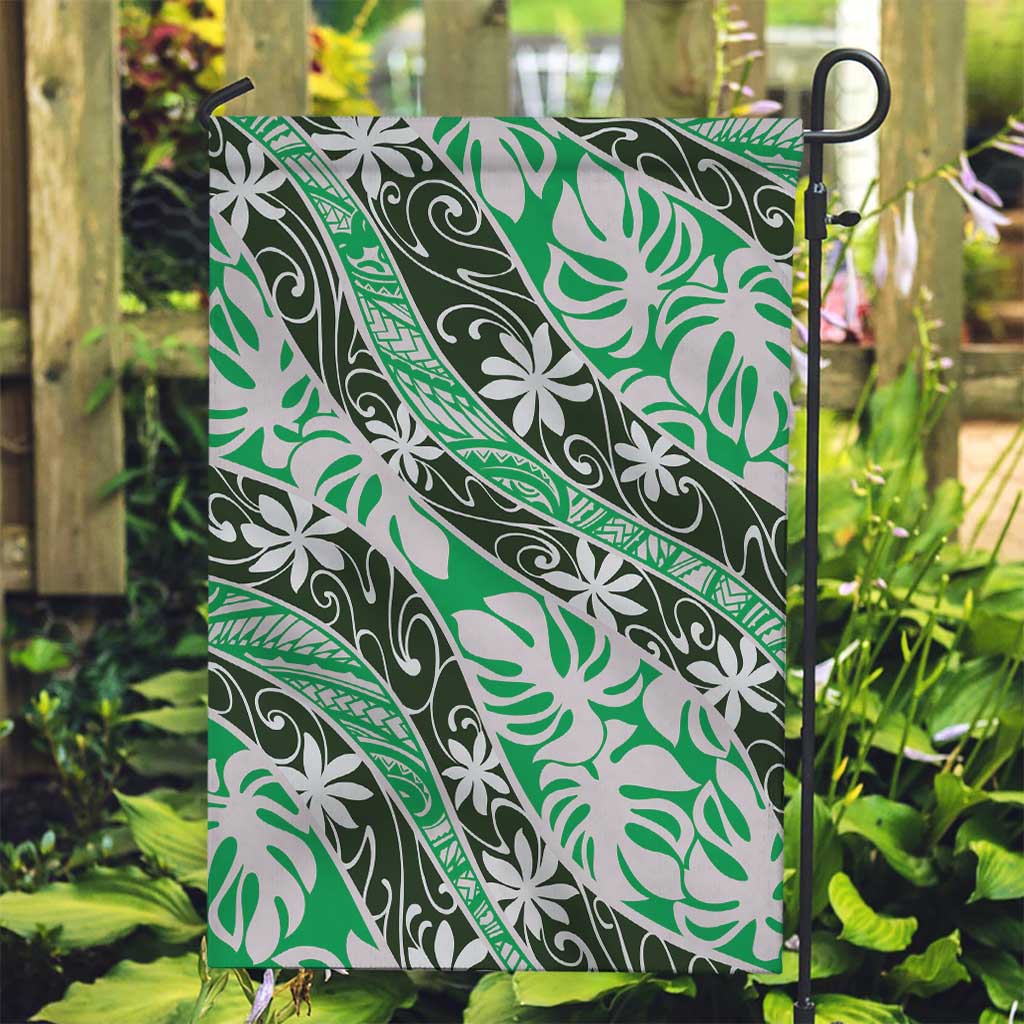 Matie Tahiti Tiare Monstera Garden Flag Polynesian Pattern Curve Style LT01 Garden Flag Green - Polynesian Pride