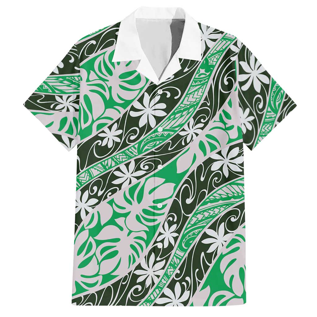 Matie Tahiti Tiare Monstera Hawaiian Shirt Polynesian Pattern Curve Style LT01 Green - Polynesian Pride