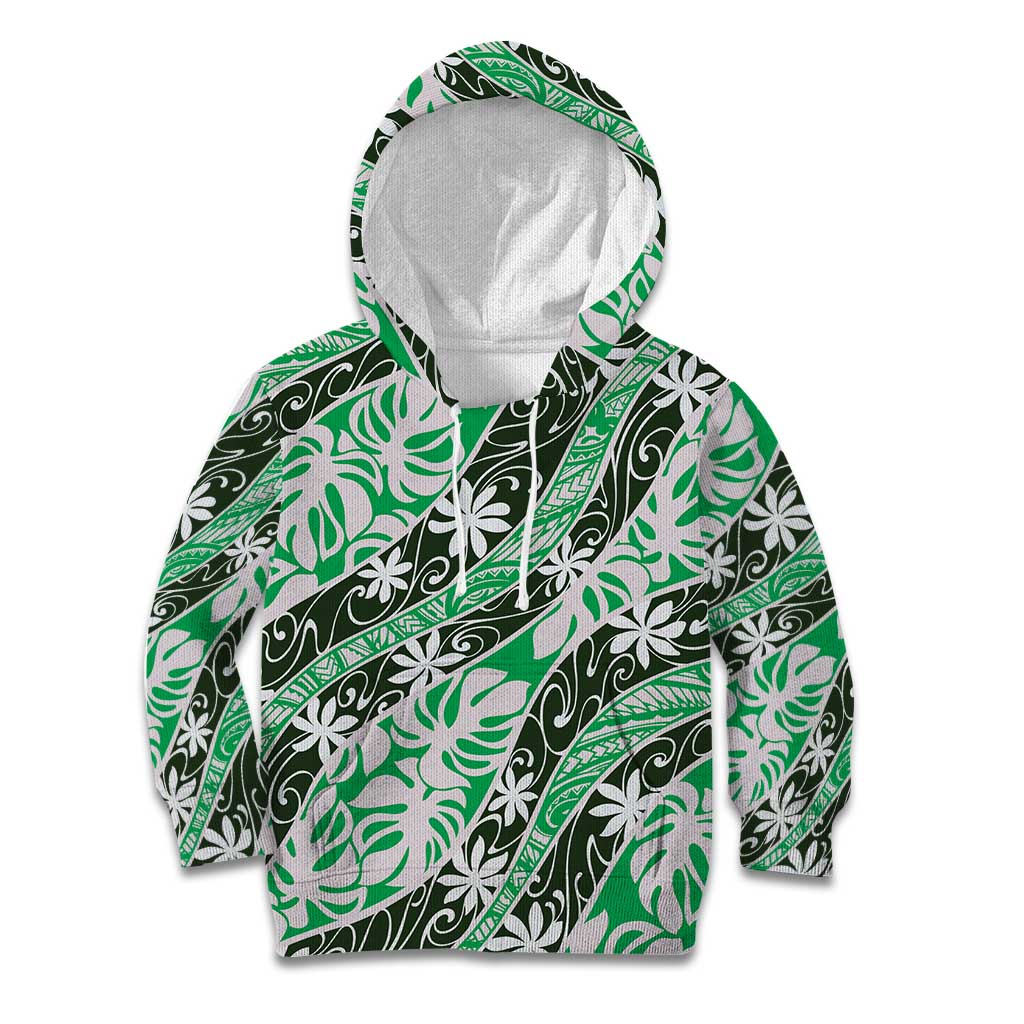 Matie Tahiti Tiare Monstera Kid Hoodie Polynesian Pattern Curve Style LT01 Hoodie Green - Polynesian Pride