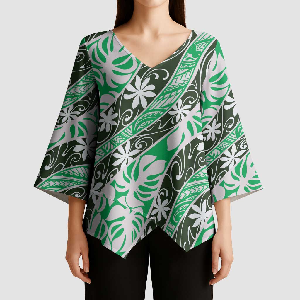 Matie Tahiti Tiare Monstera Kimono Sleeve Blouse Polynesian Pattern Curve Style LT01 - Polynesian Pride