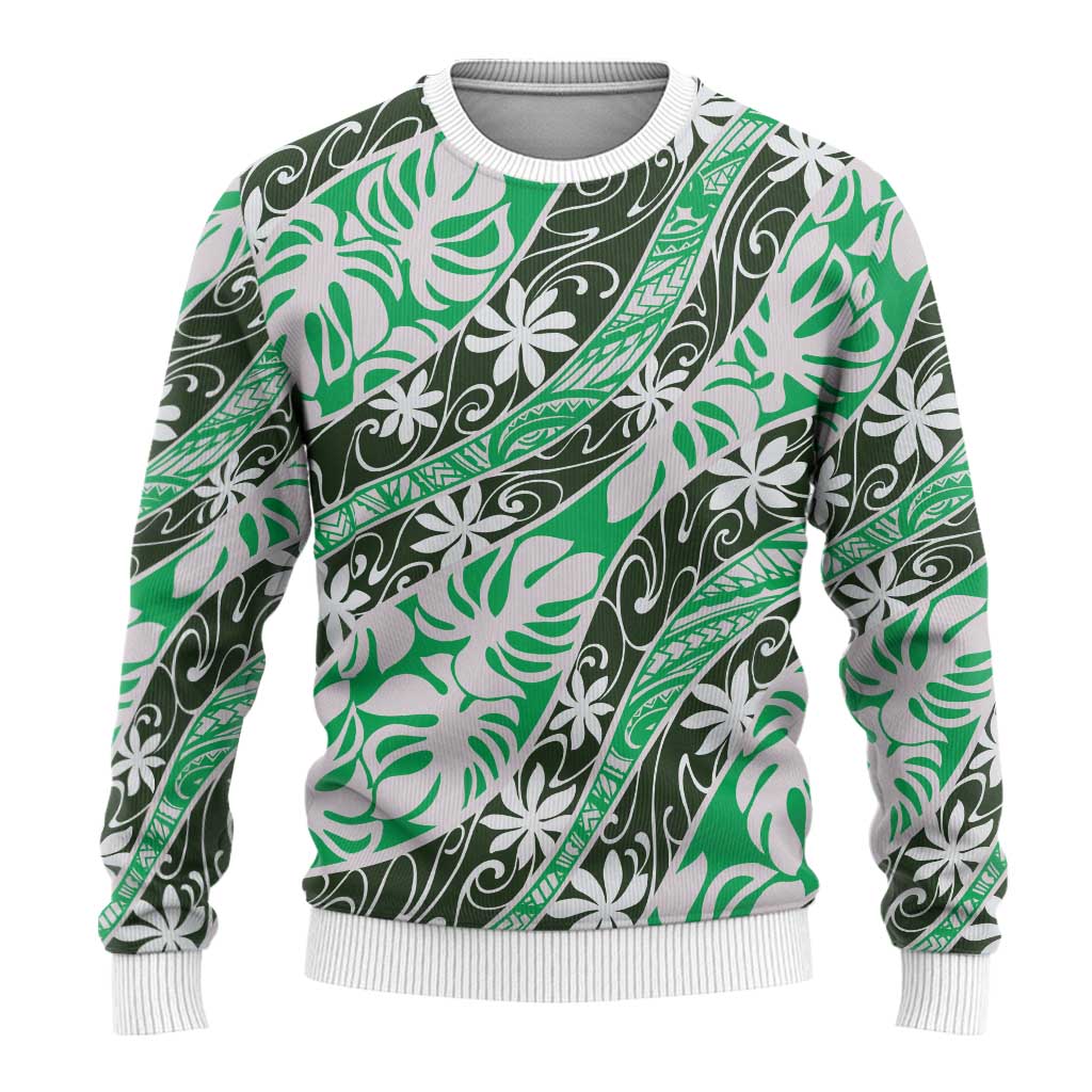 Matie Tahiti Tiare Monstera Ugly Christmas Sweater Polynesian Pattern Curve Style LT01 - Polynesian Pride