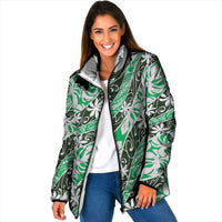 Matie Tahiti Tiare Monstera Padded Jacket Polynesian Pattern Curve Style LT01 Women Green - Polynesian Pride