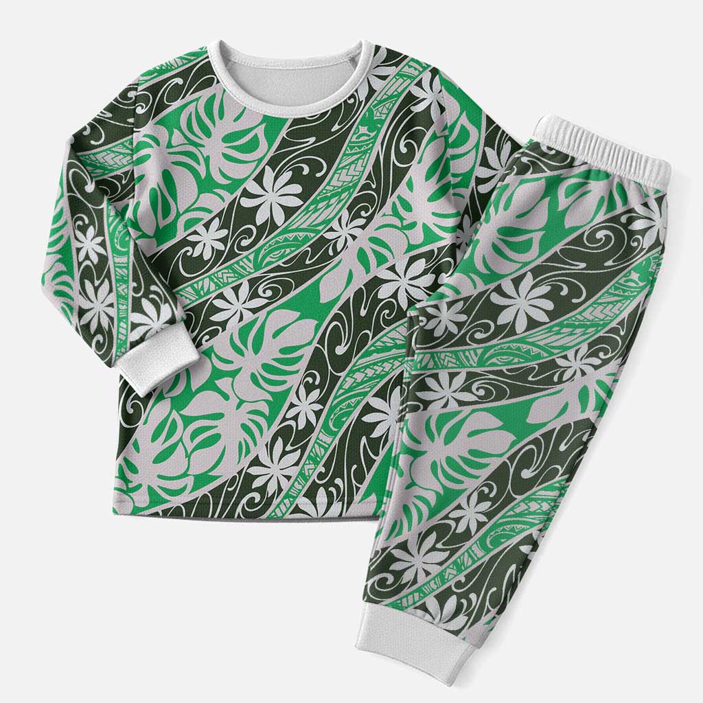 Matie Tahiti Tiare Monstera Christmas Pajama Set Polynesian Pattern Curve Style LT01 Men Green - Polynesian Pride