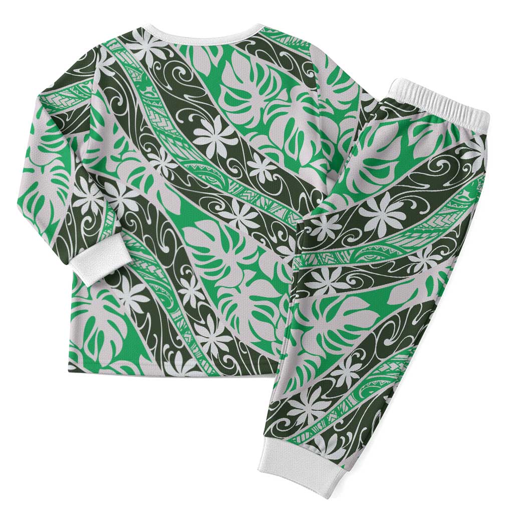 Matie Tahiti Tiare Monstera Christmas Pajama Set Polynesian Pattern Curve Style LT01 - Polynesian Pride