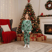 Matie Tahiti Tiare Monstera Christmas Pajama Set Polynesian Pattern Curve Style LT01 Kid Green - Polynesian Pride