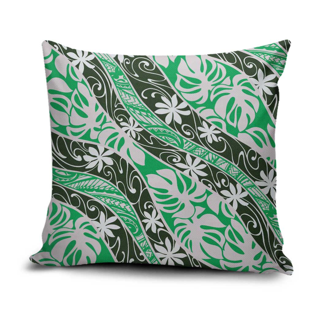 Matie Tahiti Tiare Monstera Pillow Cover Polynesian Pattern Curve Style LT01 Green - Polynesian Pride