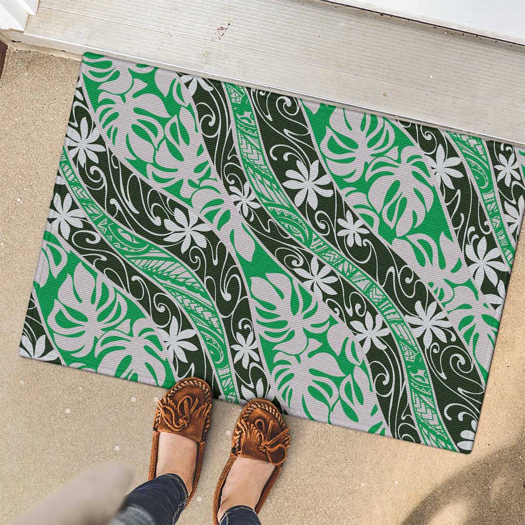 Matie Tahiti Tiare Monstera Rubber Doormat Polynesian Pattern Curve Style LT01 - Polynesian Pride