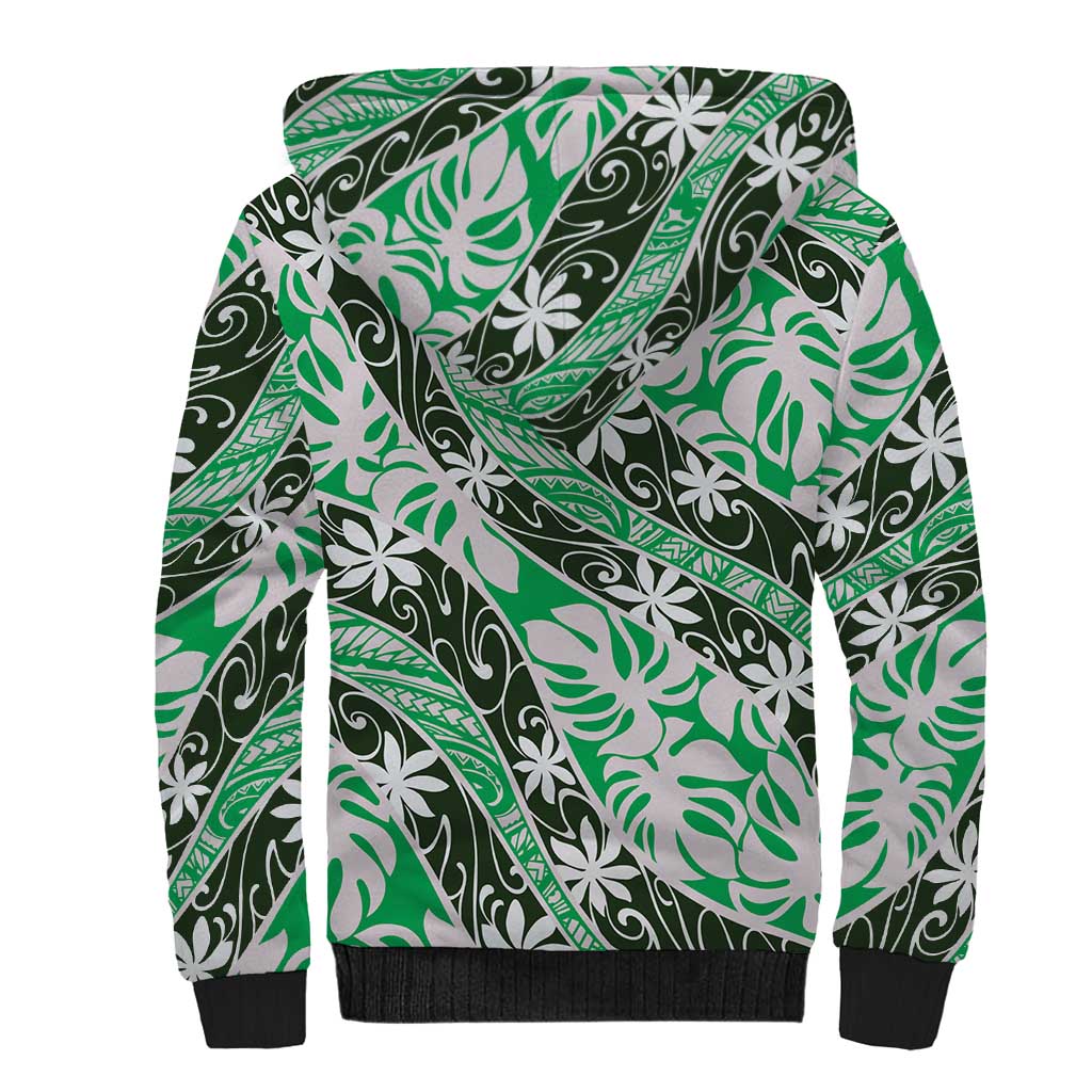 Matie Tahiti Tiare Monstera Sherpa Hoodie Polynesian Pattern Curve Style LT01 - Polynesian Pride