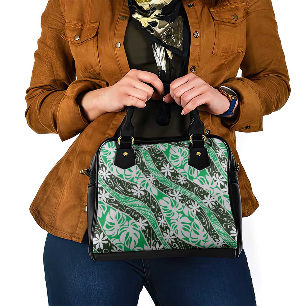 Matie Tahiti Tiare Monstera Shoulder Handbag Polynesian Pattern Curve Style LT01 - Polynesian Pride