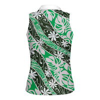 Matie Tahiti Tiare Monstera Women Sleeveless Polo Shirt Polynesian Pattern Curve Style LT01 - Polynesian Pride