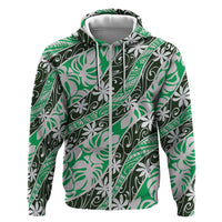 Matie Tahiti Tiare Monstera Zip Hoodie Polynesian Pattern Curve Style LT01 Zip Hoodie Green - Polynesian Pride