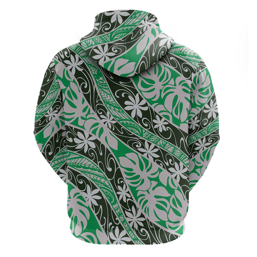 Matie Tahiti Tiare Monstera Zip Hoodie Polynesian Pattern Curve Style LT01 - Polynesian Pride