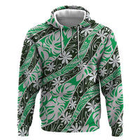 Matie Tahiti Tiare Monstera Zip Hoodie Polynesian Pattern Curve Style LT01 Pullover Hoodie Green - Polynesian Pride