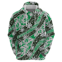 Matie Tahiti Tiare Monstera Zip Hoodie Polynesian Pattern Curve Style LT01 - Polynesian Pride