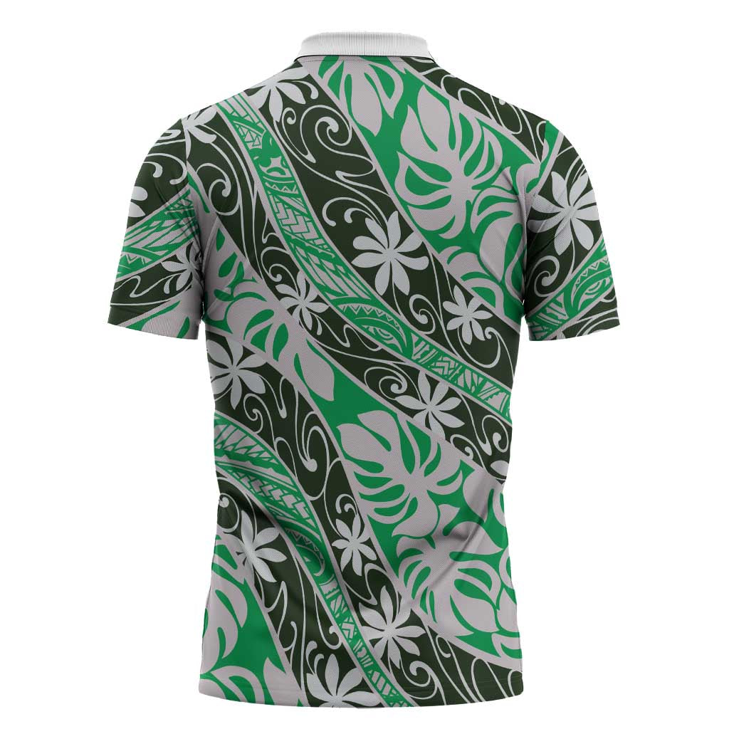 Matie Tahiti Tiare Monstera Zipper Polo Shirt Polynesian Pattern Curve Style LT01 - Polynesian Pride