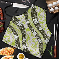 Olive Tahiti Tiare Monstera Apron Polynesian Pattern Curve Style LT01 Olive - Polynesian Pride