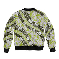 Olive Tahiti Tiare Monstera Bomber Jacket Polynesian Pattern Curve Style LT01 - Polynesian Pride