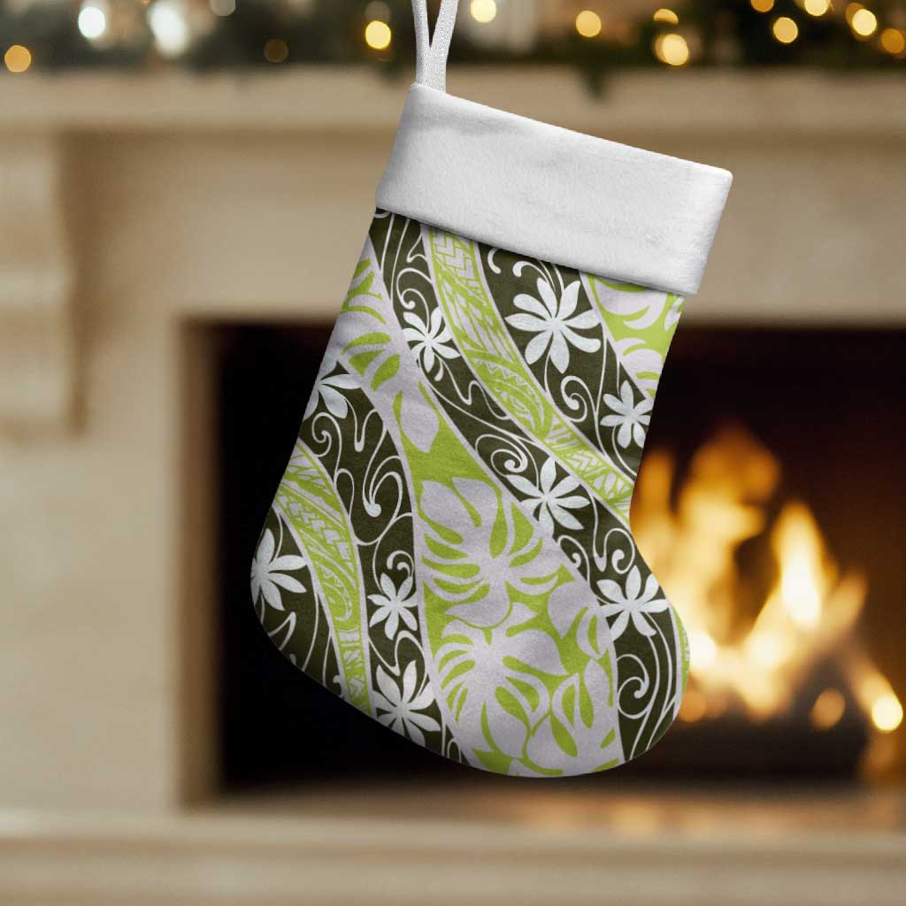 Olive Tahiti Tiare Monstera Christmas Stocking Polynesian Pattern Curve Style LT01 Set of 2 Olive - Polynesian Pride