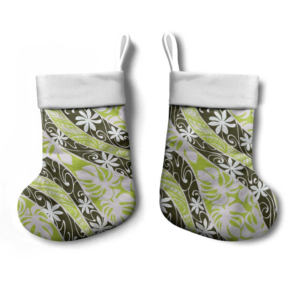 Olive Tahiti Tiare Monstera Christmas Stocking Polynesian Pattern Curve Style LT01 - Polynesian Pride