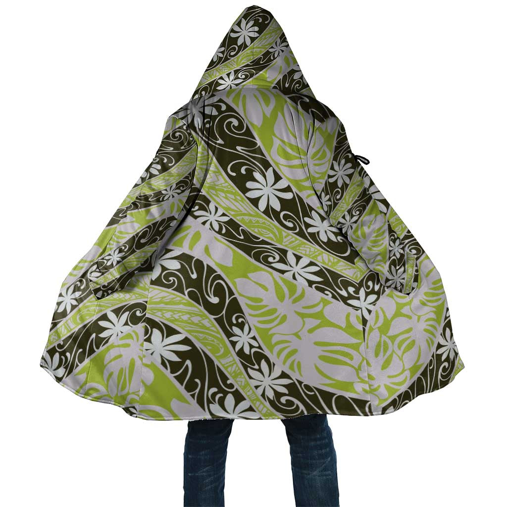 Olive Tahiti Tiare Monstera Cloak Polynesian Pattern Curve Style LT01 Unisex Olive - Polynesian Pride