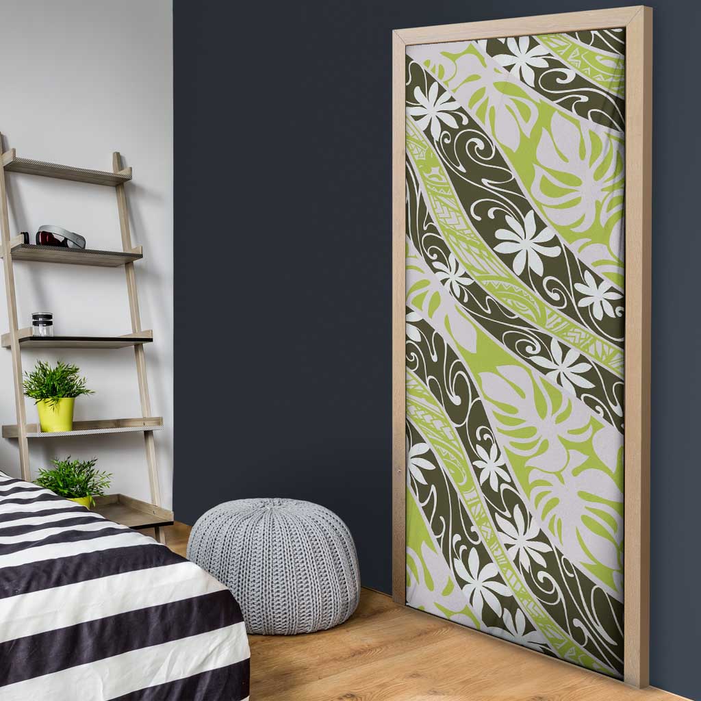 Olive Tahiti Tiare Monstera Door Cover Polynesian Pattern Curve Style LT01 - Polynesian Pride