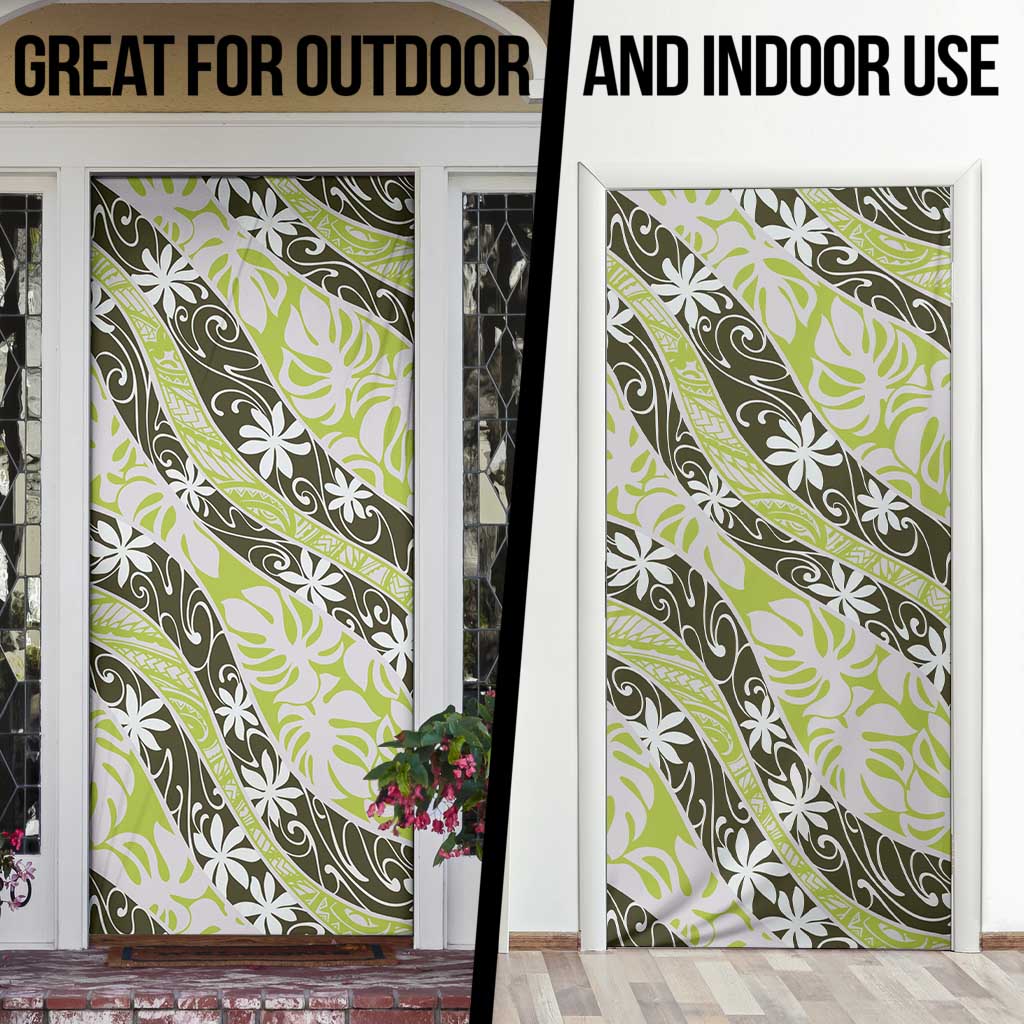 Olive Tahiti Tiare Monstera Door Cover Polynesian Pattern Curve Style LT01 - Polynesian Pride