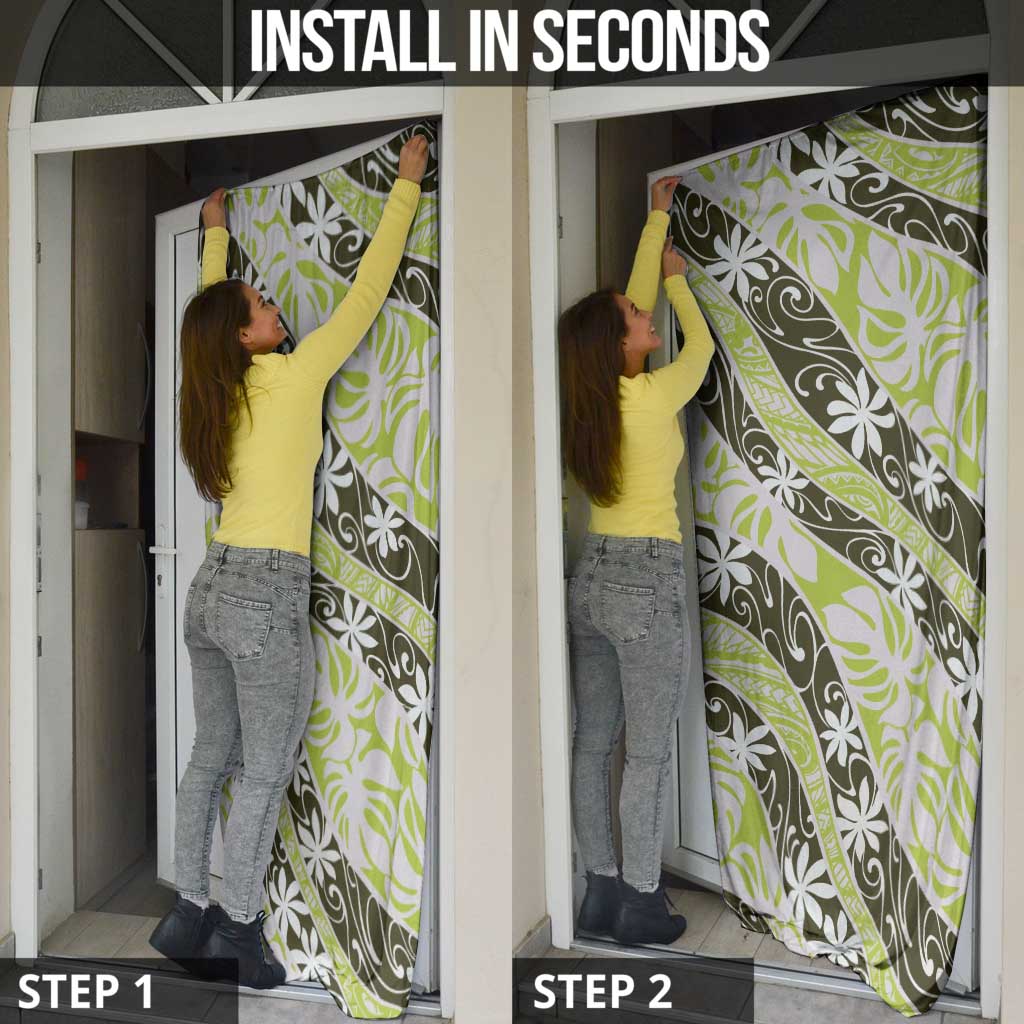 Olive Tahiti Tiare Monstera Door Cover Polynesian Pattern Curve Style LT01 - Polynesian Pride