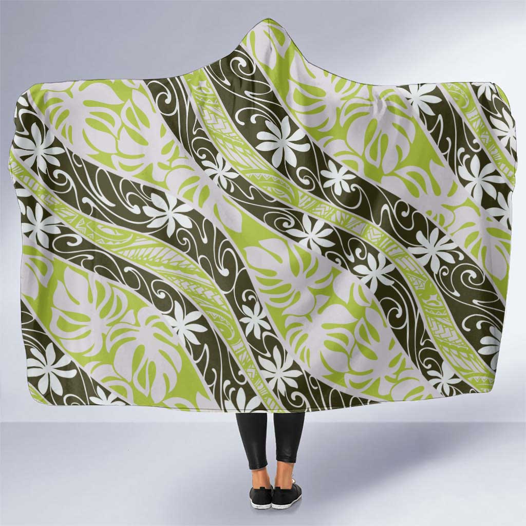 Olive Tahiti Tiare Monstera Hooded Blanket Polynesian Pattern Curve Style LT01 One Size Olive - Polynesian Pride